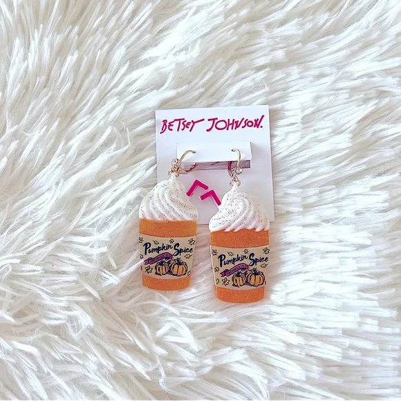 Betsy Johnson Pumpkin Spice Latte Earrings NWT - Picture 2 of 4